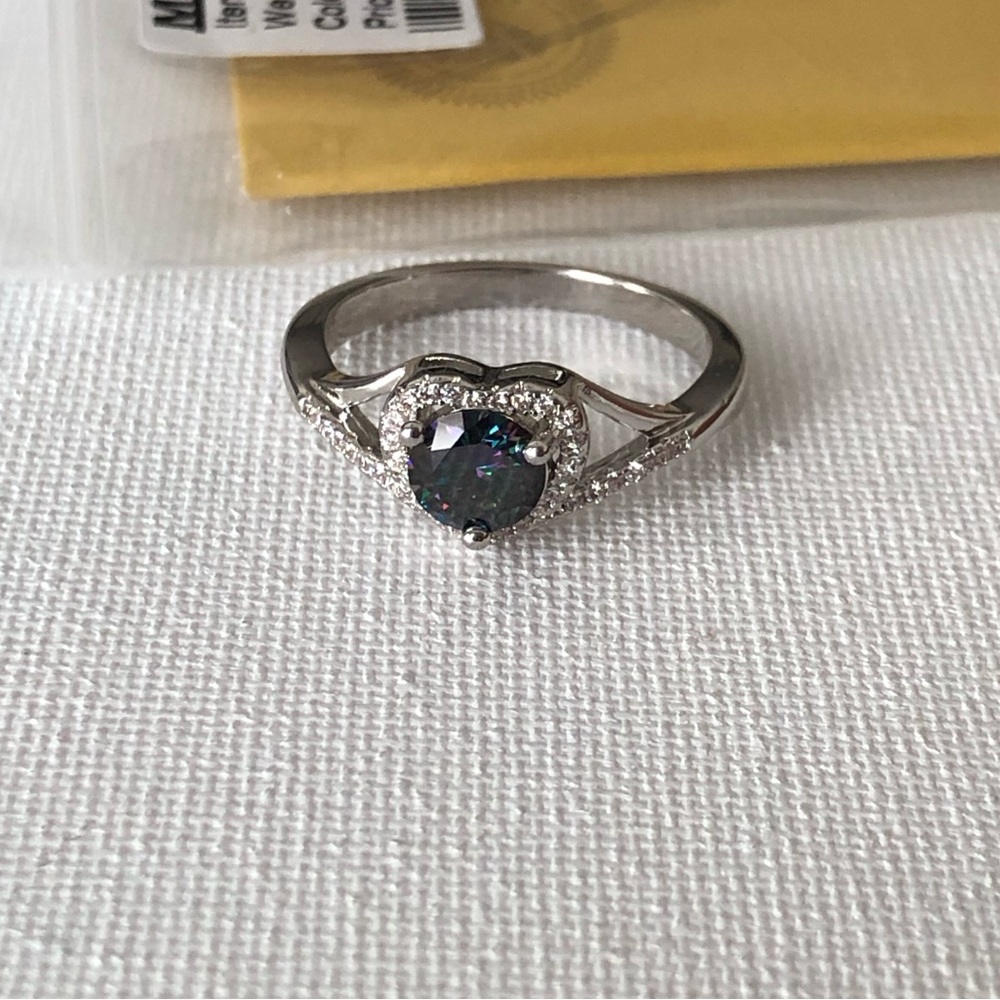 Silver Ring with Rainbow BlueMoissanite Gemstone